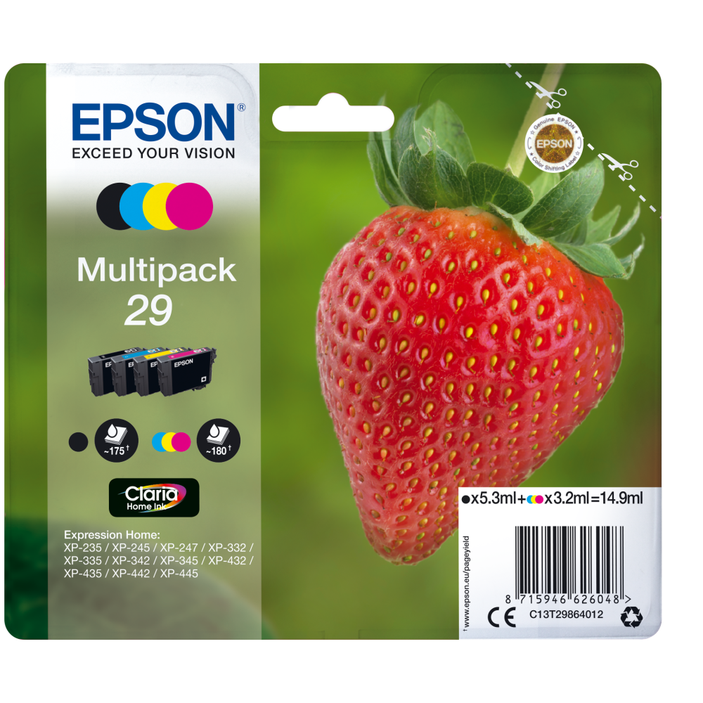 Epson Original Tintenpatrone C13T29864012 Erdbeere MultiPack XP-235 332 335 432 435 245 342 345 442 445 247 257 255 352 355 452 455