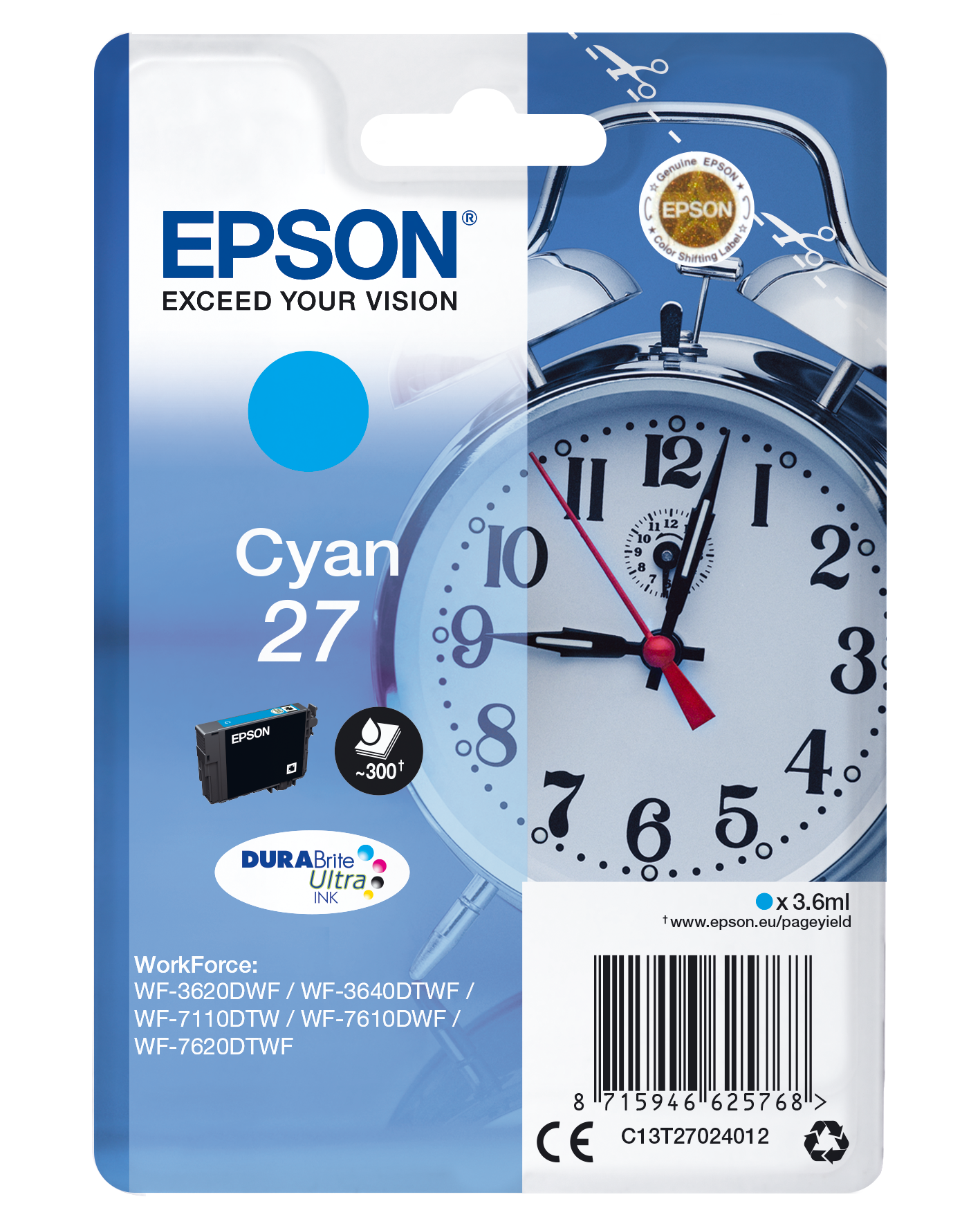 Epson 27 Original Tinte cyan Druckerpatrone WF-3620.