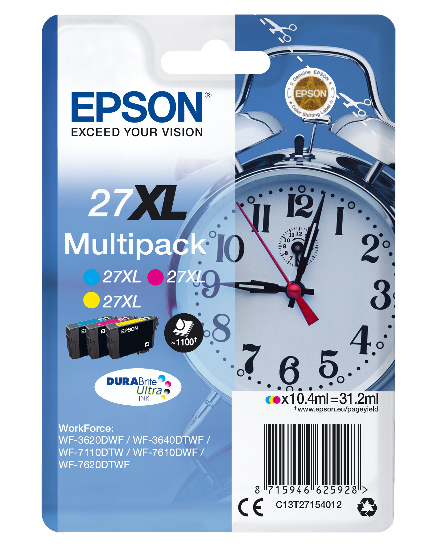 Epson T2715 XL Wecker Tintenpatrone 3-farbig Original.