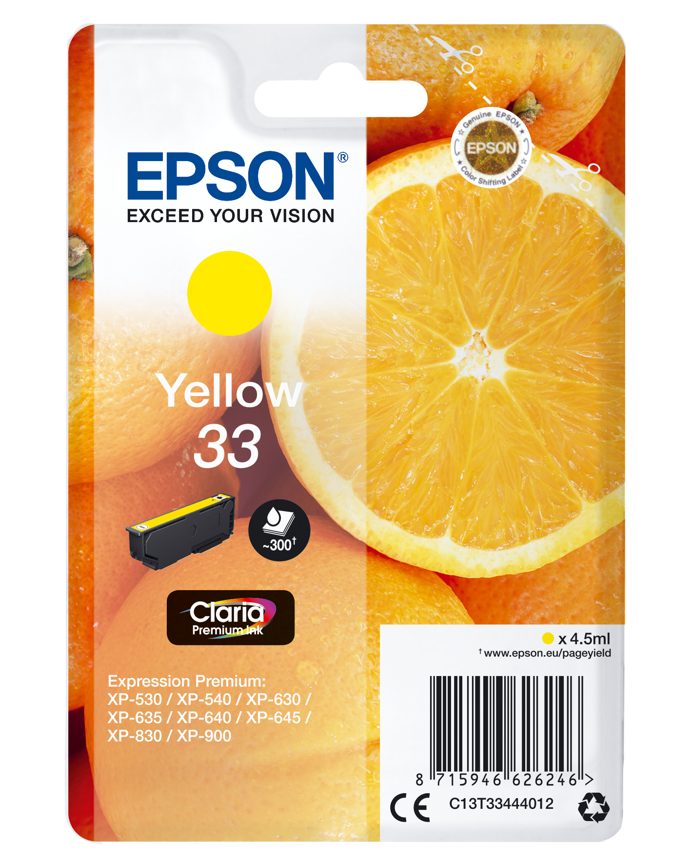 Epson Original 33 Tinte Gelb XP-530-7100, C13T33444012.