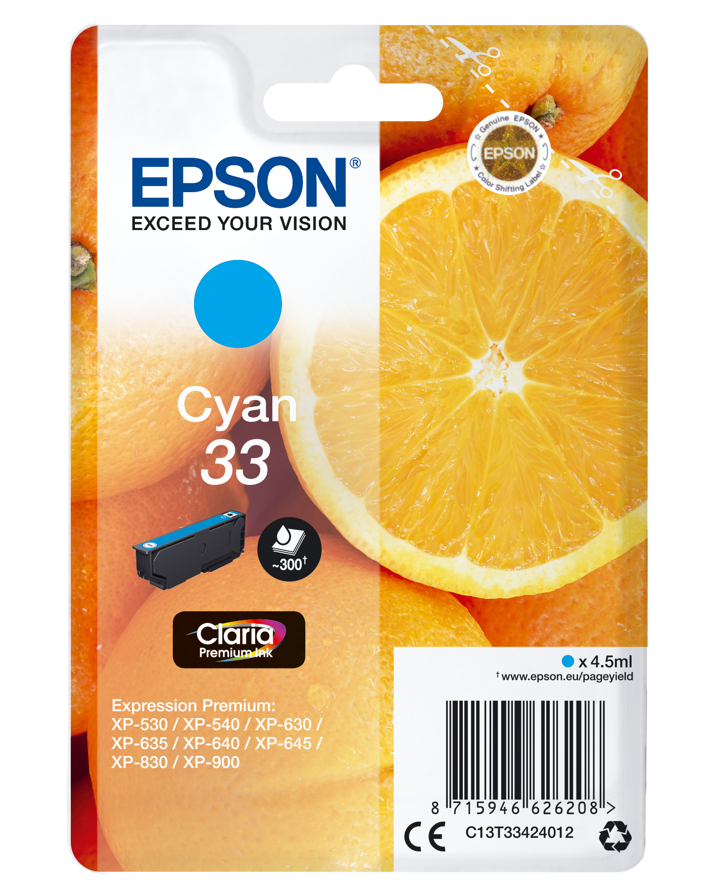 Epson EP62620 Original 33 Cyan Tinte XP-530-XP-7100, 4.5ml.