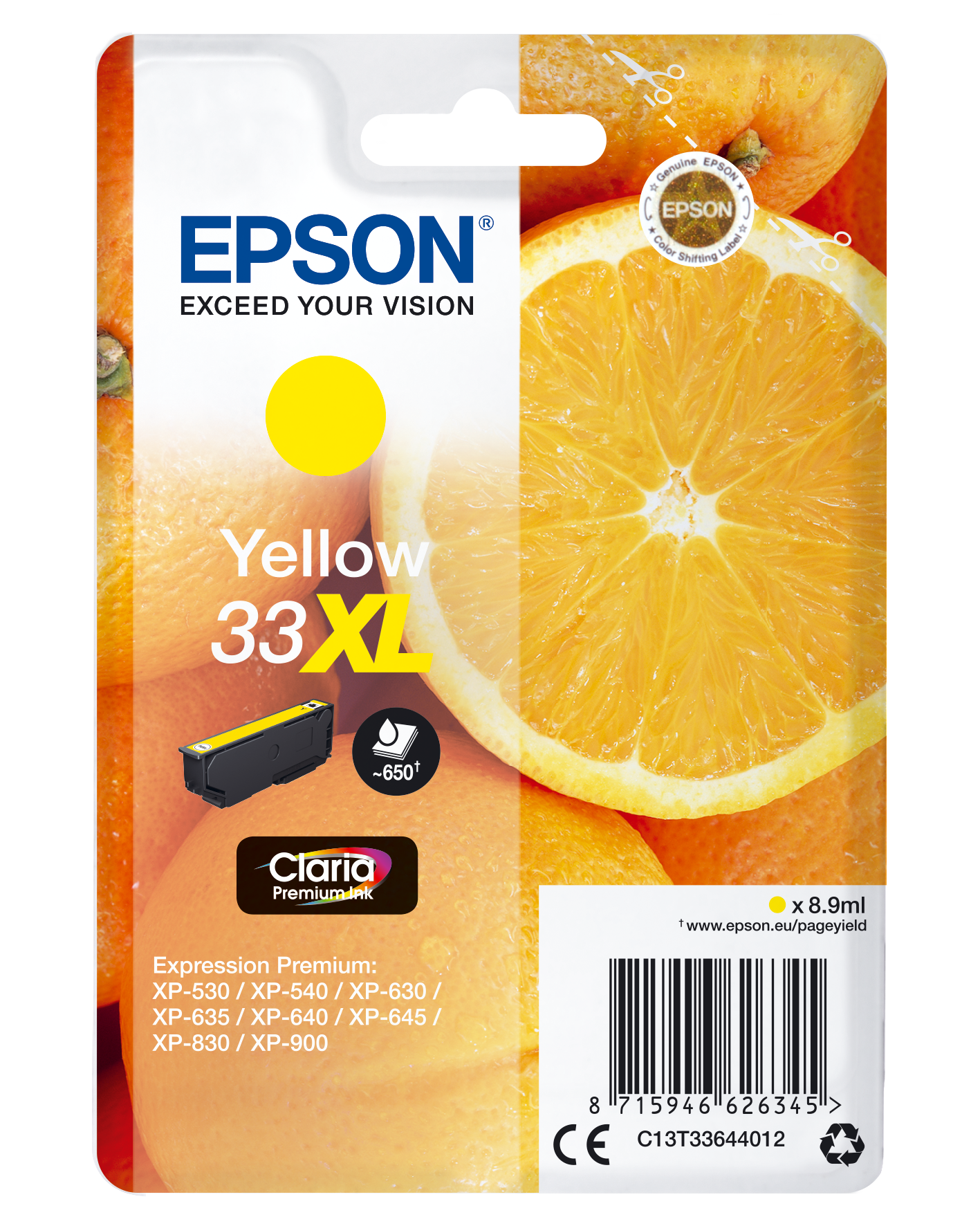 Epson C13T33624012 Claria Tintenpatrone Gelb XL 8,9 ml.