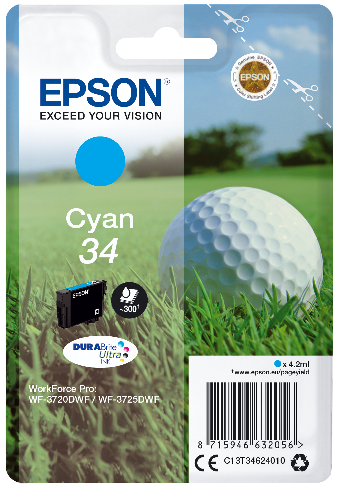 Epson Original 34 Tinte Golfball cyan, 300 Seiten.