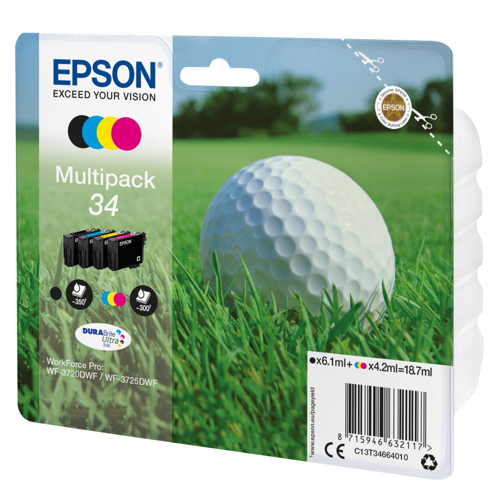 Epson Golfball MultiPack Tinte C13T34664010 - Schwarz Cyan Magenta Gelb - Original Standard Multipack