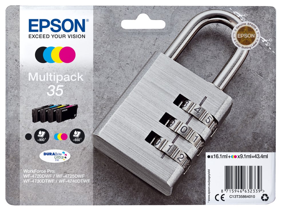 Epson C13T35864010 Schloss MultiPack Druckerpatrone (Kompatibel mit WorkForce Pro WF-4740DTWF, WF-4720DWF, WF-4725DWF)