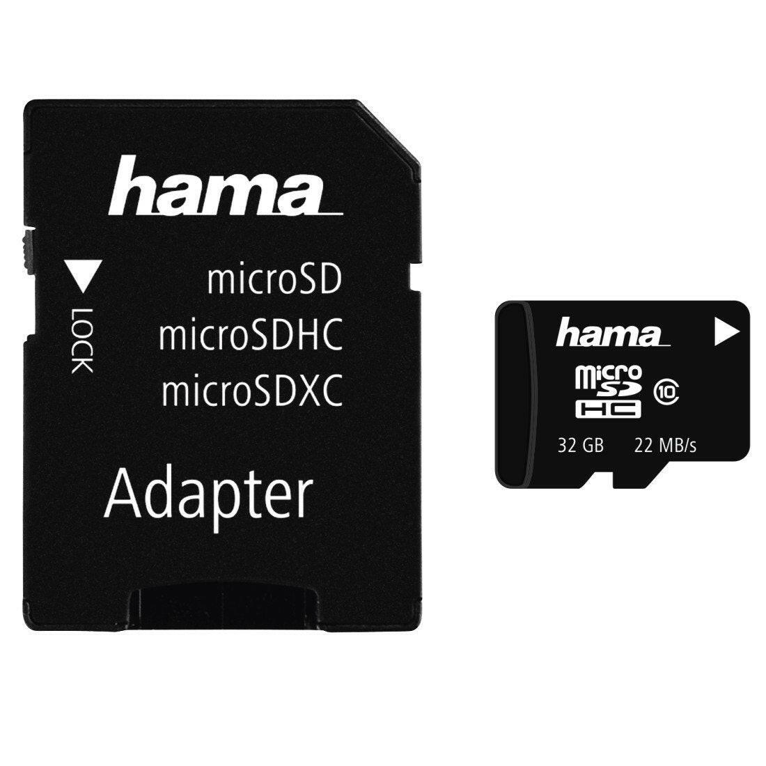HAMA microSDHC 32GB Class 10 + Adapter – Full-HD fähig.