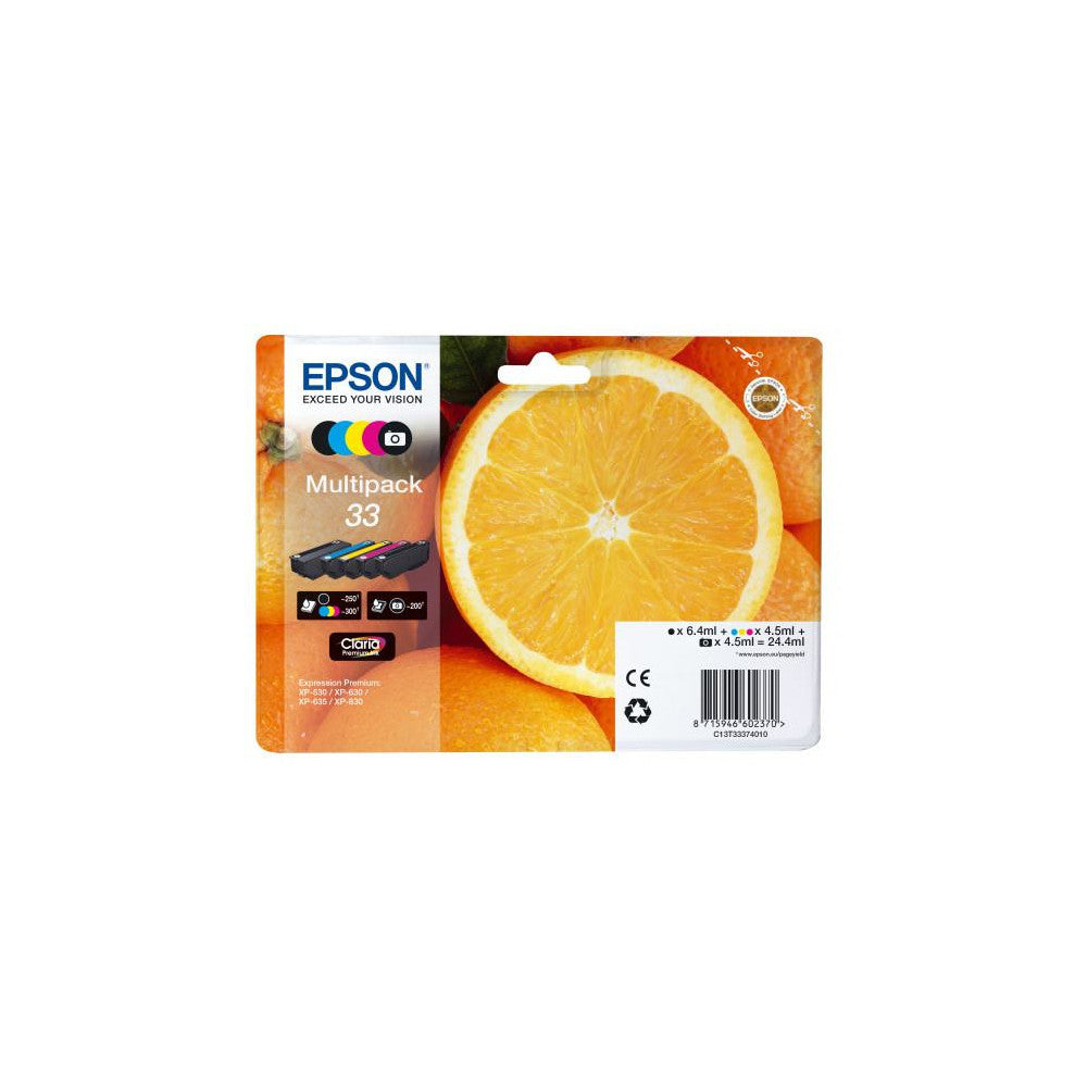 Epson Original 33 Tinte Orange MultiPack für XP-530 XP-630 XP-635 XP-830 XP-540 XP-640 XP-645 XP-900 XP-7100, 5-farbig Standard Druckerpatrone