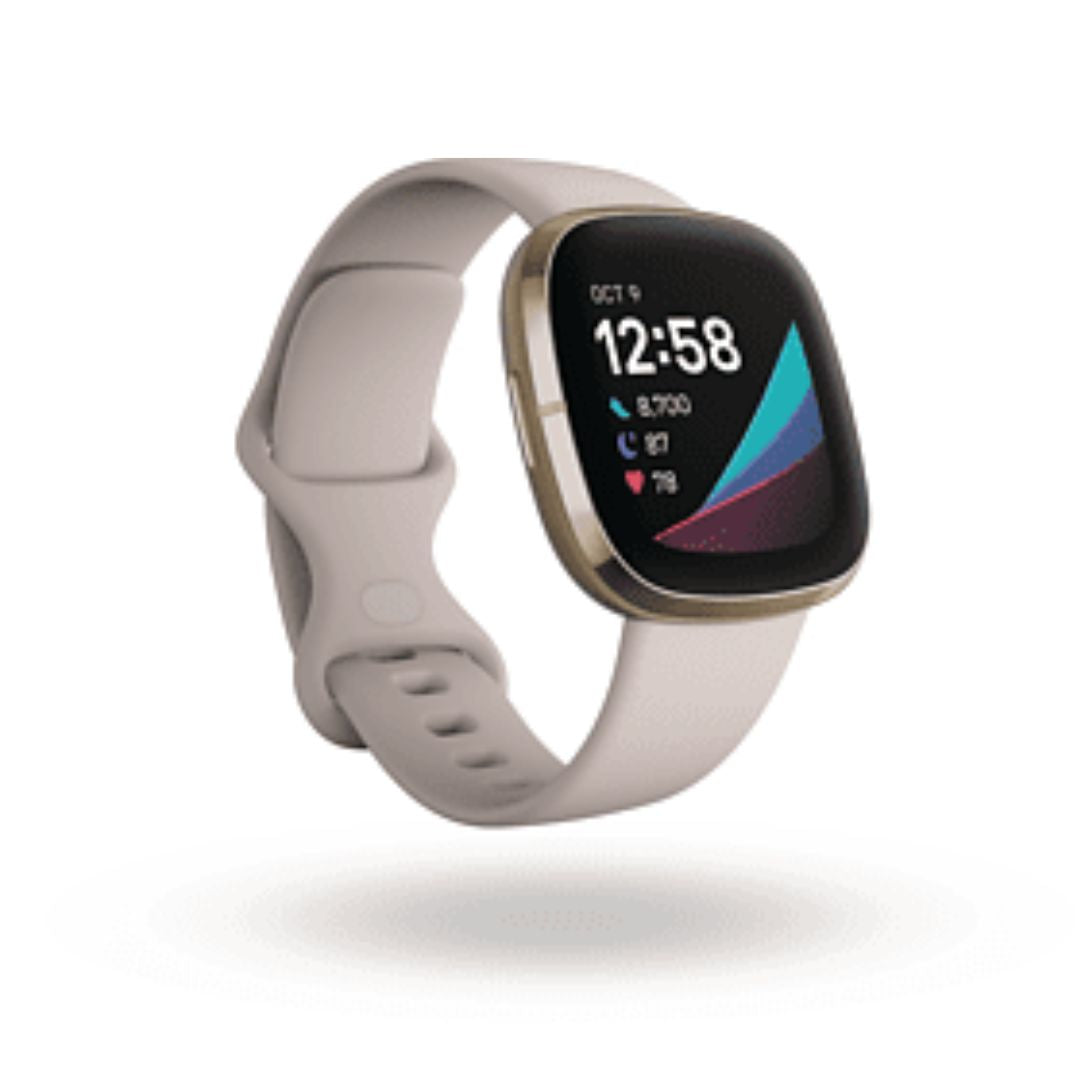 Fitbit Sense Lunar White Soft Gold Smartwatch (GPS, Herzfrequenzmessung, Hauttemperatursensor, bis zu 6 Tage Akkulaufzeit)