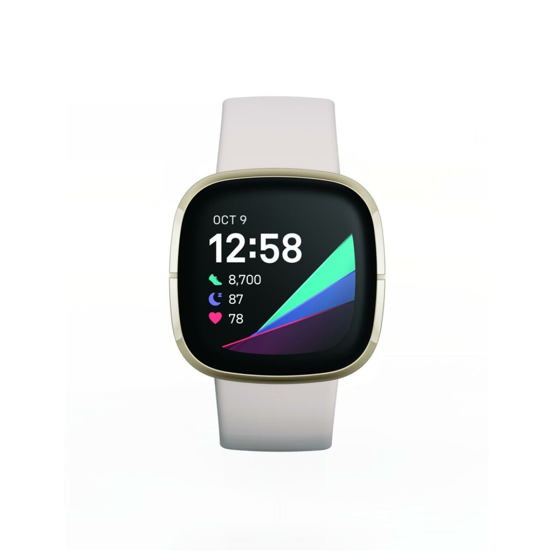 Fitbit Sense Lunar White Soft Gold Smartwatch (GPS, Herzfrequenzmessung, Hauttemperatursensor, bis zu 6 Tage Akkulaufzeit)