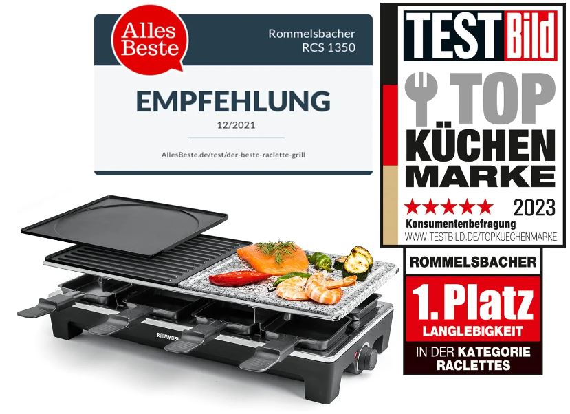 ROMMELSBACHER RCS 1350 Raclette Grill mit 3 Platten, 8