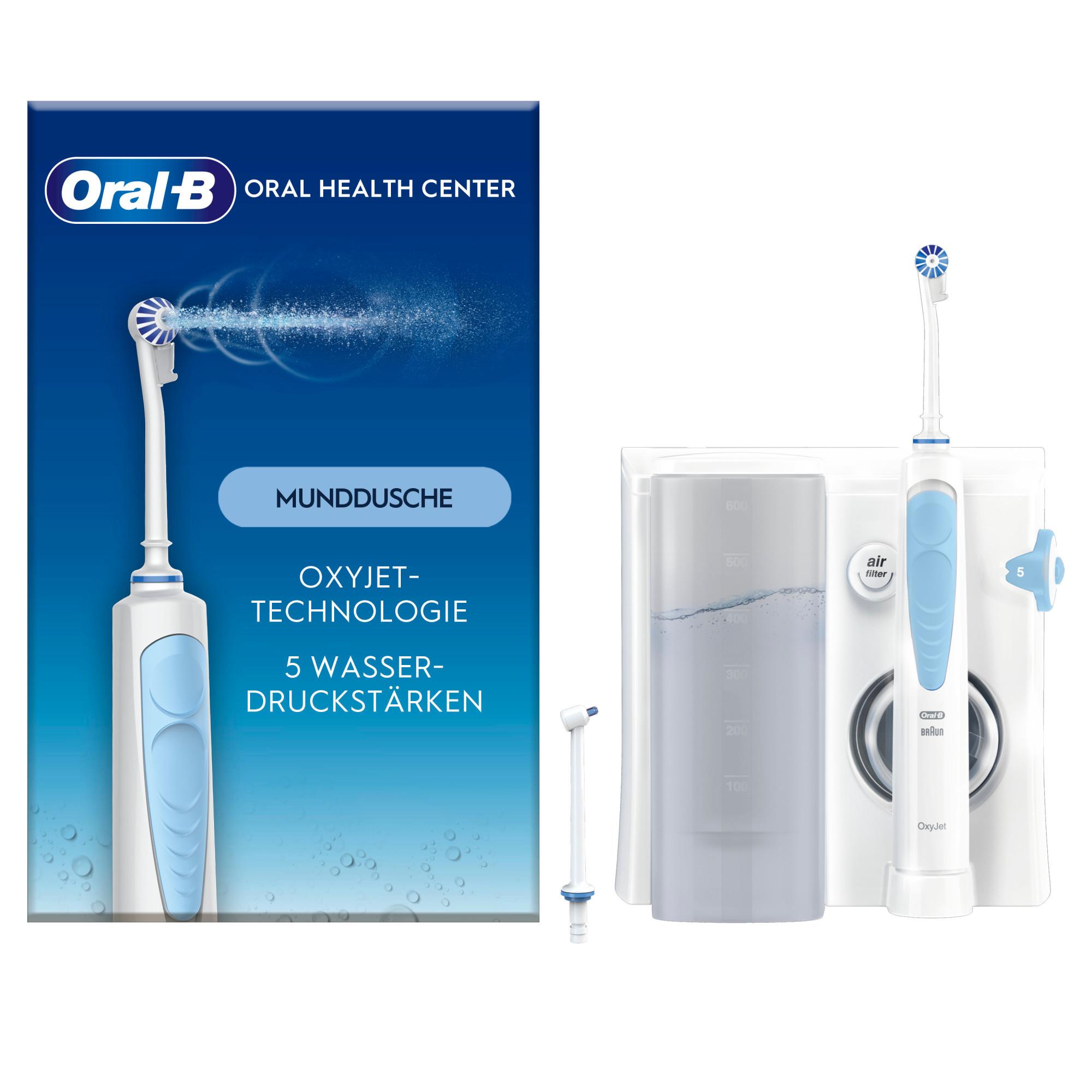 Oral-B Munddusche Oxyjet (Oxyjet-Technologie, 5 Wasserdruck-Stufen, 4 Wasserstrahle, perfekt für Zahnspangen und Implantate, Lieferumfang: 1 Munddusche, 1 Oxyjet-Düse, 1 Waterjet-Düse) - TRONYQ