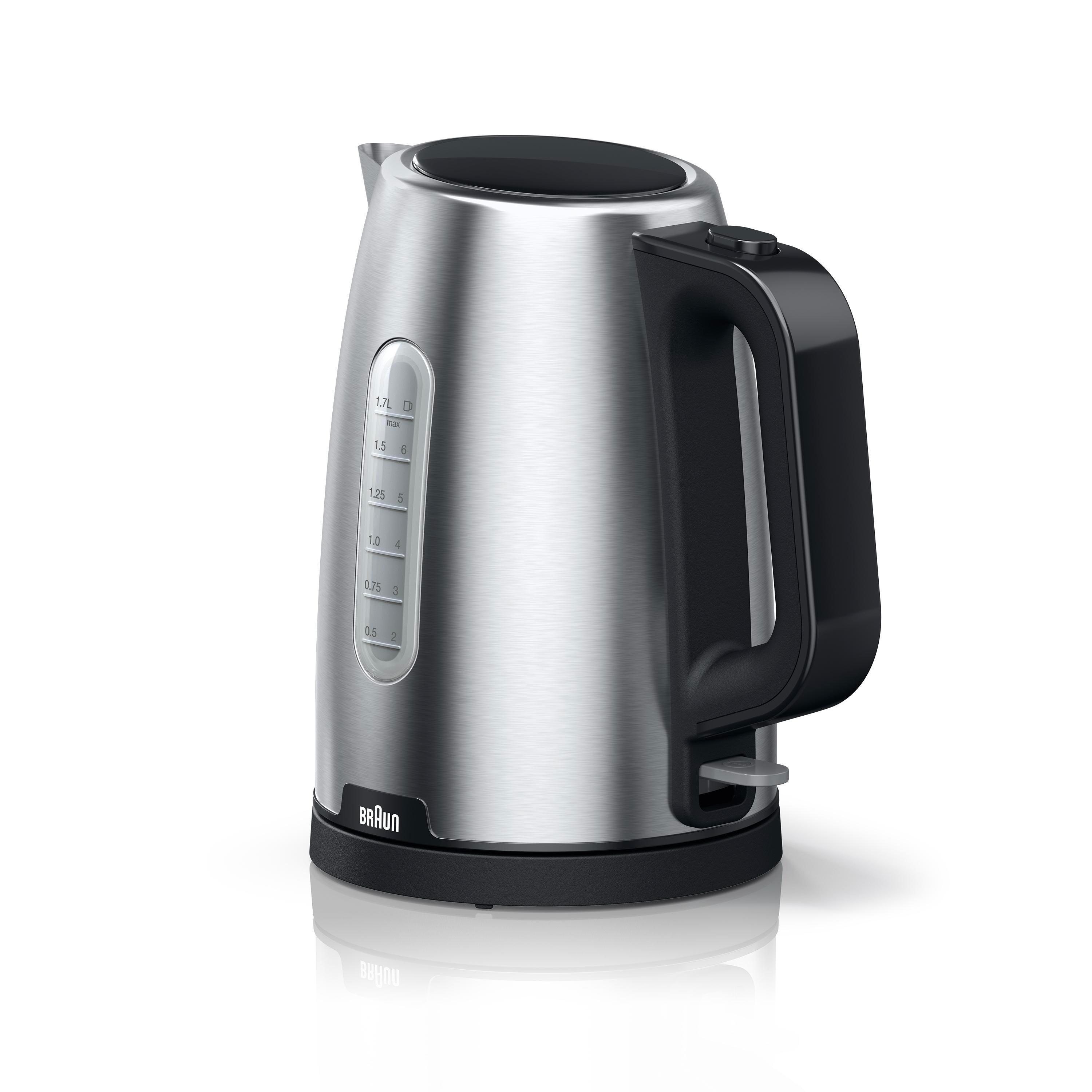 BRAUN WK1500BK PurShine schwarz Wasserkocher (1,7 Liter, 2200 W, Edelstahl, schwarz, Schnellkochfunktion, Kalkfilter, One-Touch-Öffnung) - TRONYQ