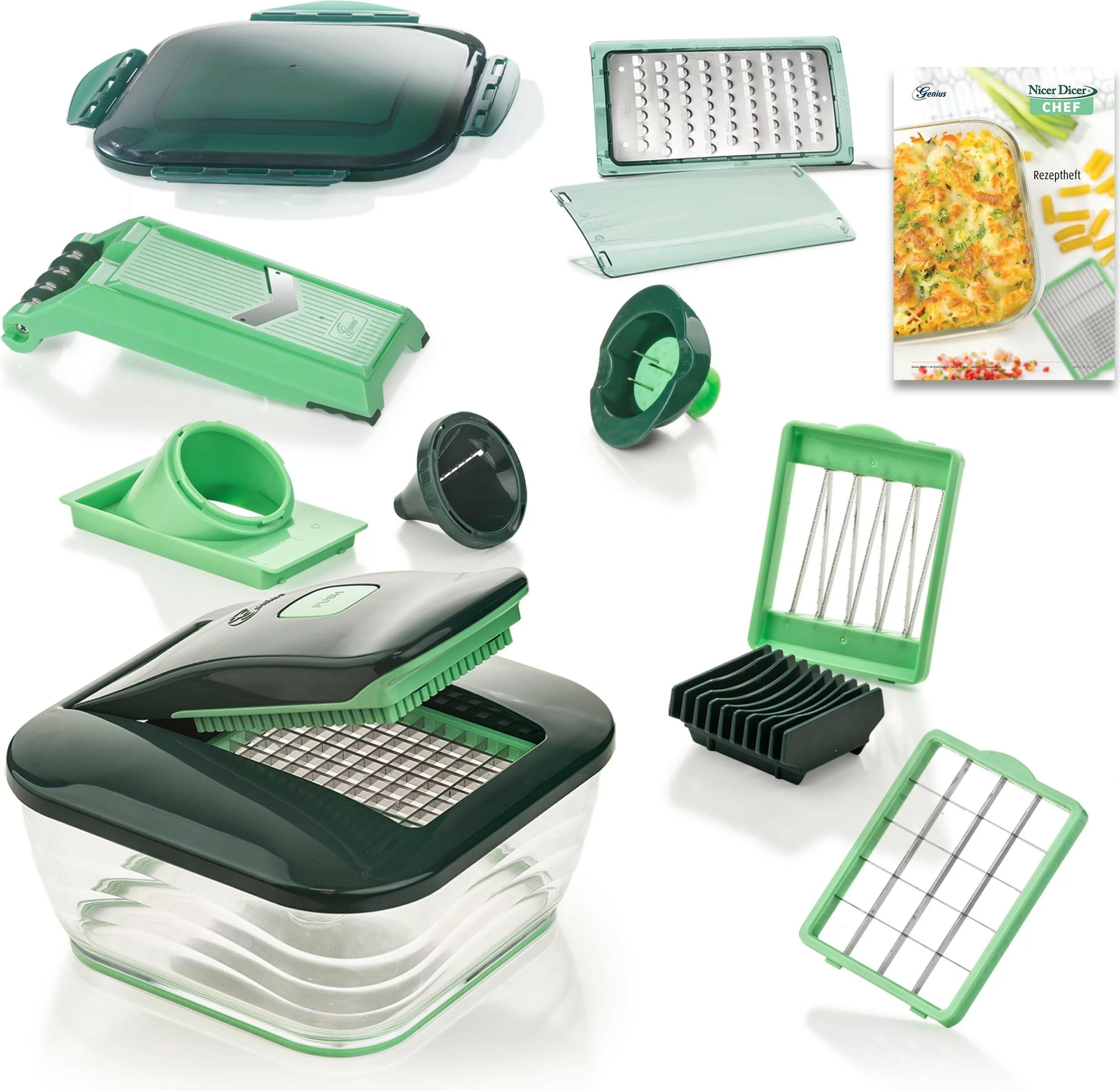 Nicer Dicer Chef 15-tlg. Set, grün, Edelstahl, vielseitig