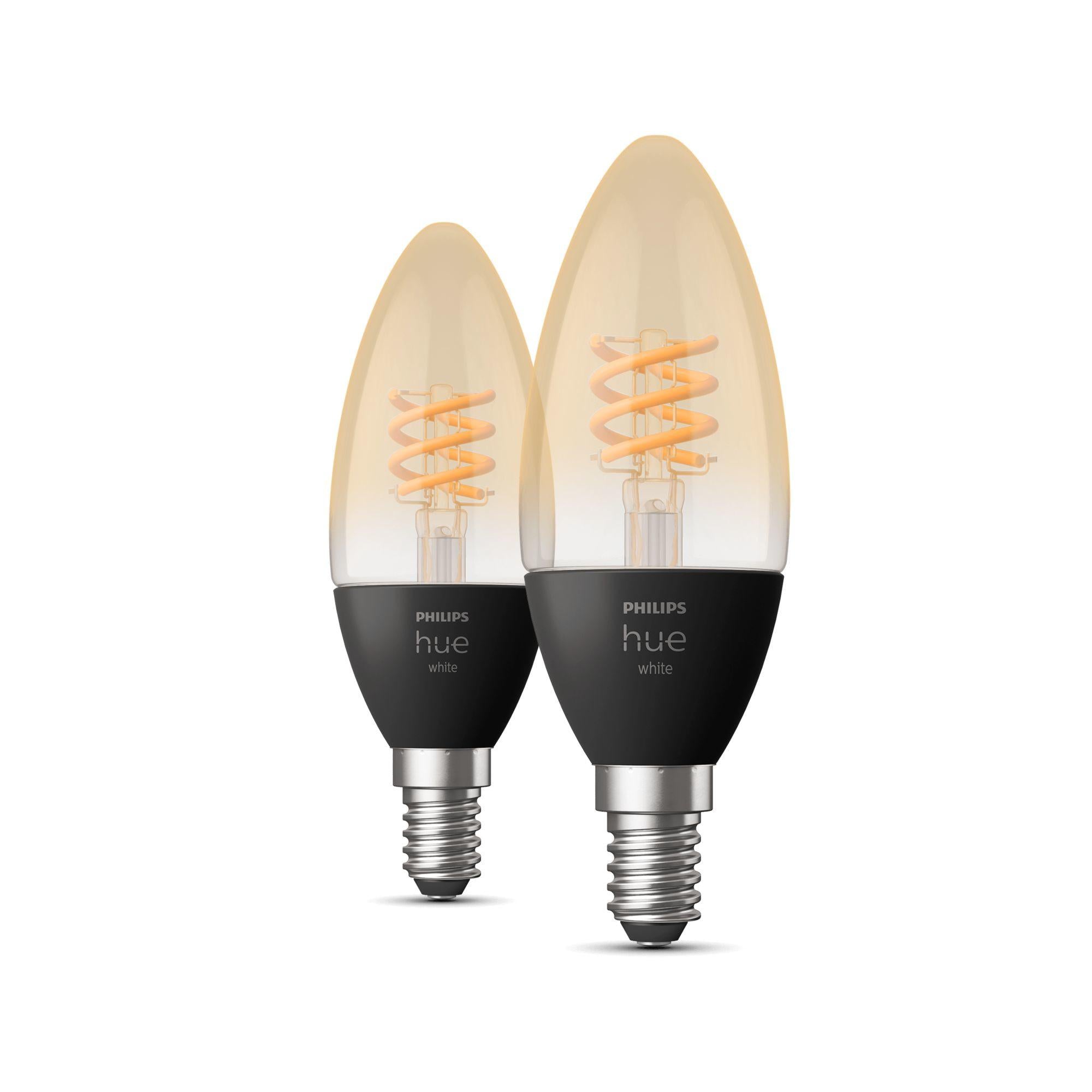 Philips Hue White Filament E14 LED Lampe (Kerze, 2x Filament)