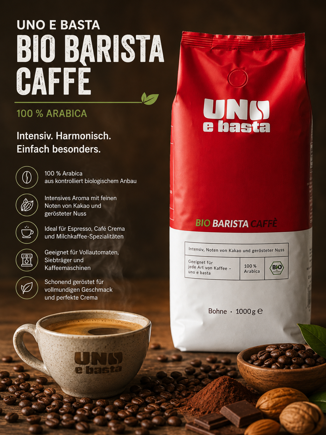 UNO e basta BIO Barista Caffè – 100 % Arabica Bohnen | 1 kg Premium Kaffee