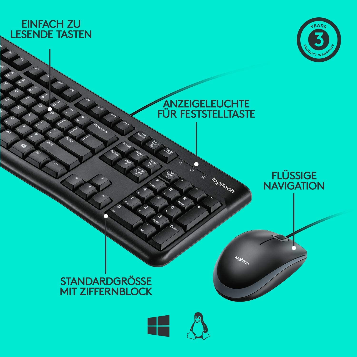 Logitech Desktop MK120 Maus & Tastatur Set (kabelgebunden)