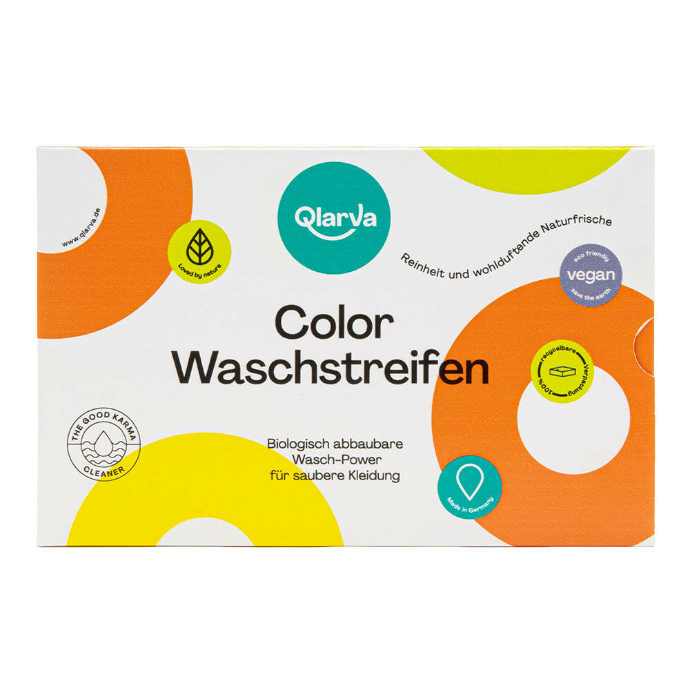 QLARVA Waschstreifen – 60 Stk. für Bunte Wäsche, plastikfrei & vegan