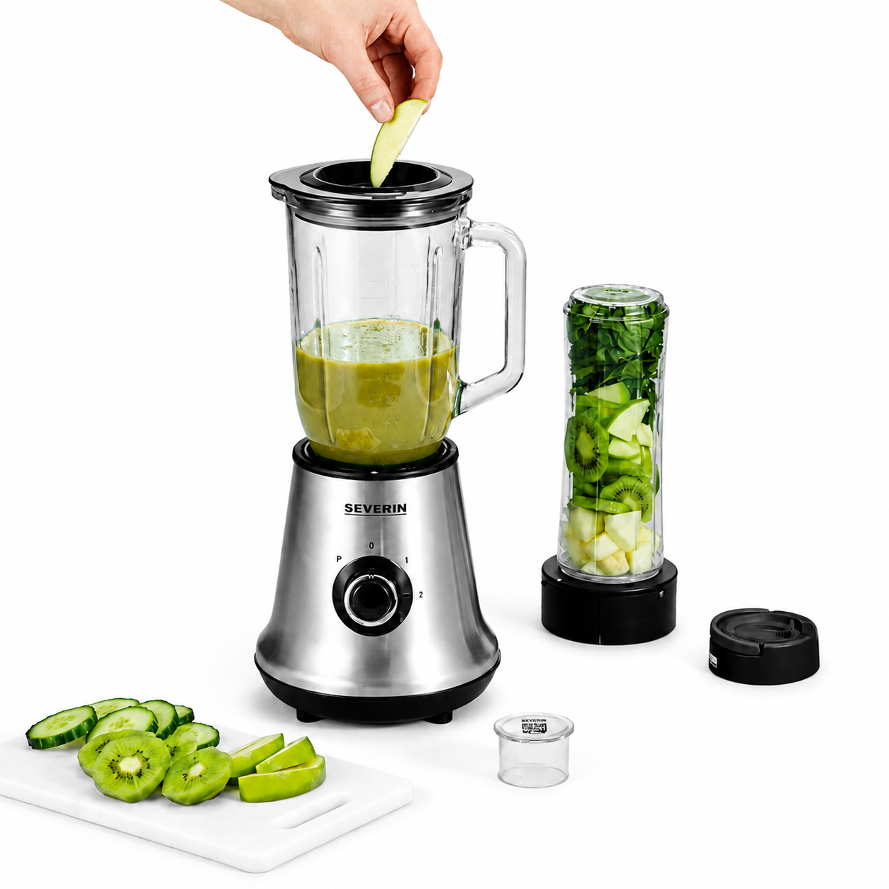 SEVERIN SM 3737 Smoothie Mix & Go Standmixer mit Trinkbehälter & Glas-Mixkrug