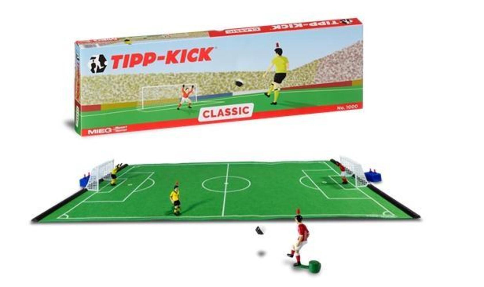 TIPP-KICK Classic Tischfußball-Set – Original Fußballspiel mit 2 Kickern, 2 Toren, Torwart Toni, Filzspielfeld und 2 Bällen