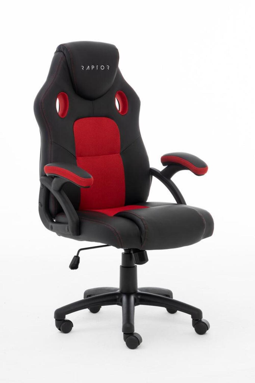 Raptor GS 40 Gaming-Stuhl – Ergonomisch, Strapazierfähig, Höhenverstellbar, Schwarz/Rot