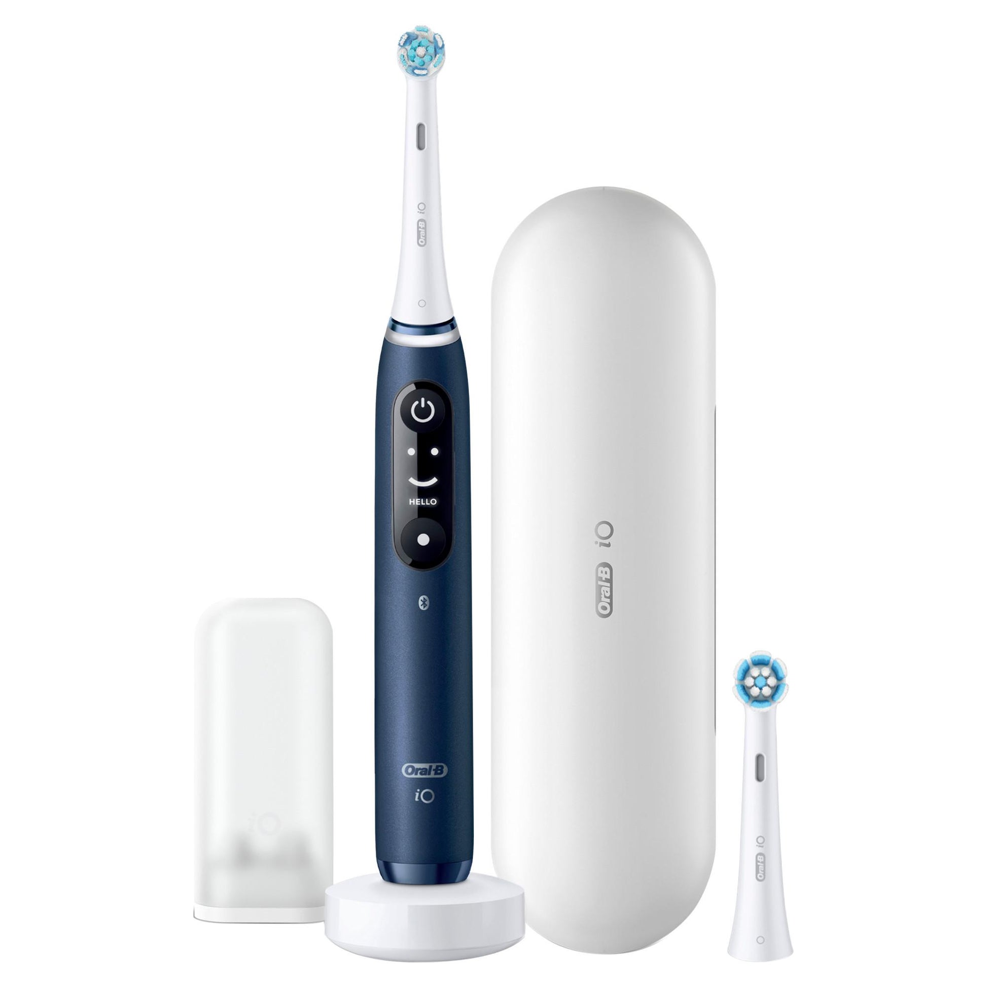 Oral-B iO Series 7 Elektrische Zahnbürste Sapphire Blue (Interaktives Display, künstliche Intelligenz erkennt Putztechnik, 5 Putzprogramme, App-Verbindung, intelligente Andruckkontrolle, visueller Timer, 2 Aufsteckbürsten) - TRONYQ