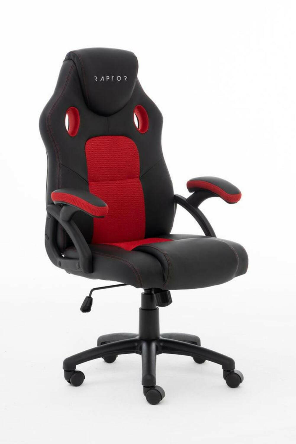 Raptor GS-40 Gaming-Stuhl, ergonomisch, Schwarz/Rot.