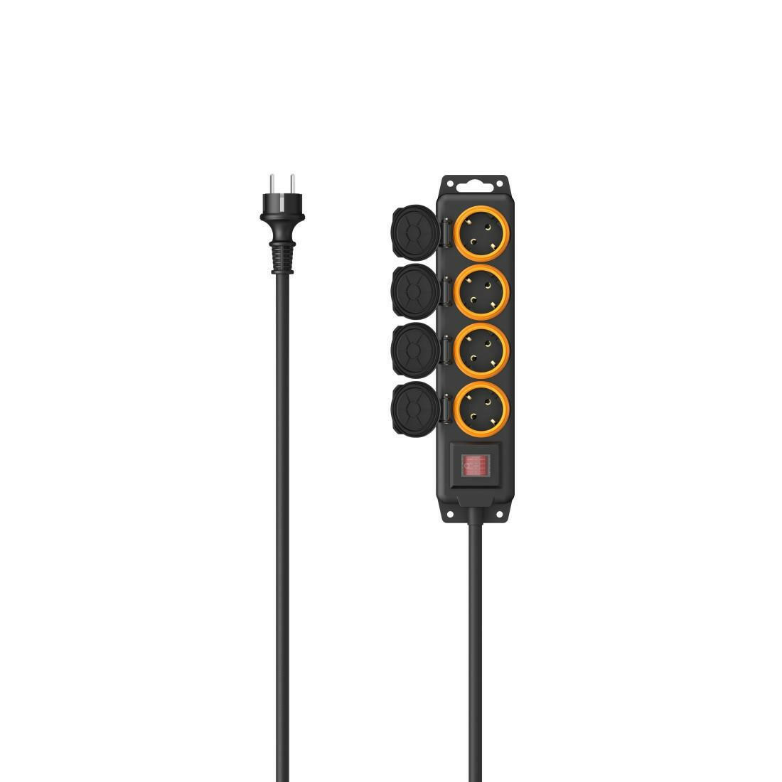 HAMA Steckdosenleiste 4-fach schwarz IP44 für Außen 2m