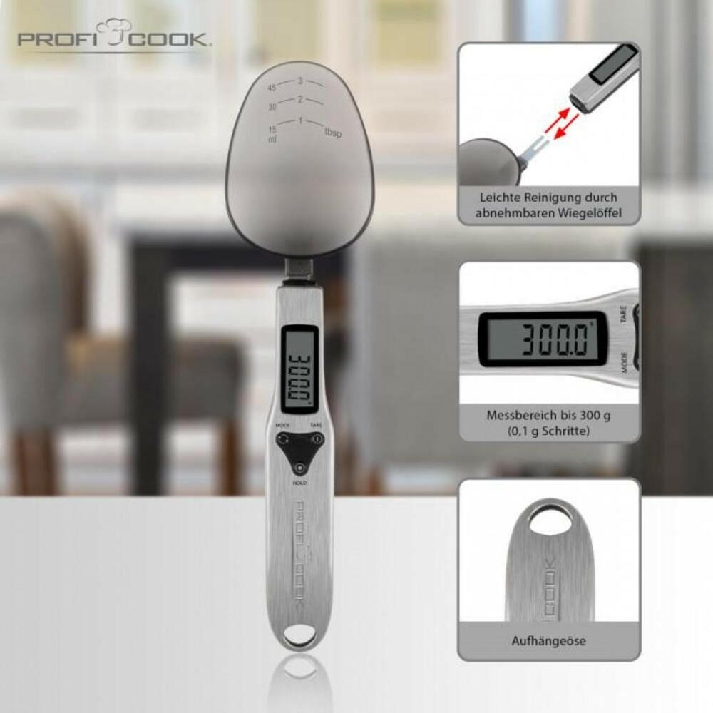 ProfiCook® PC-LW 1214 Digitale Löffelwaage, 300 g, Edelstahl.