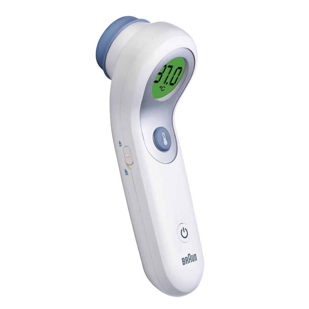 BRAUN NTF 3000 Infrarot-Stirnthermometer (Schnell, bequem, Touch-Modus und No Touch-Modus, Farbcodierte Fiebergrenzwerte (grün-gelb-rot), Lautlosmodus, Display, Hintergrundbeleuchtung, klinisch nachgewiesene Präzision)