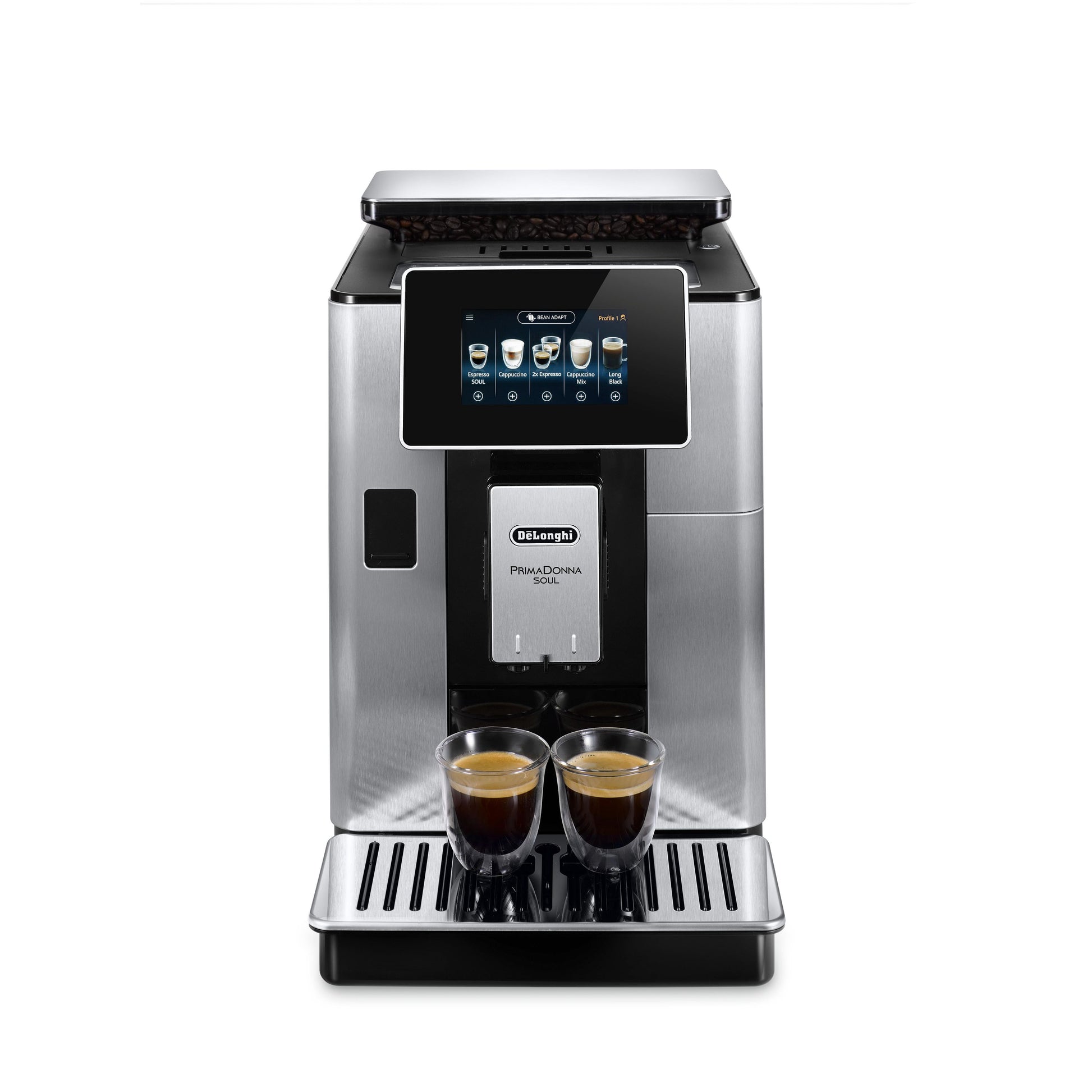 De'Longhi ECAM610.74.MB PRIMADONNA SOUL Edelstahl Kaffeevollautomat (App, TFT-Display, Touch, coffee2go, coffee-to-go, Travel-Mug, Kannen-Funktion, Milch-Behälter, Milchschaum, 19 bar) - TRONYQ