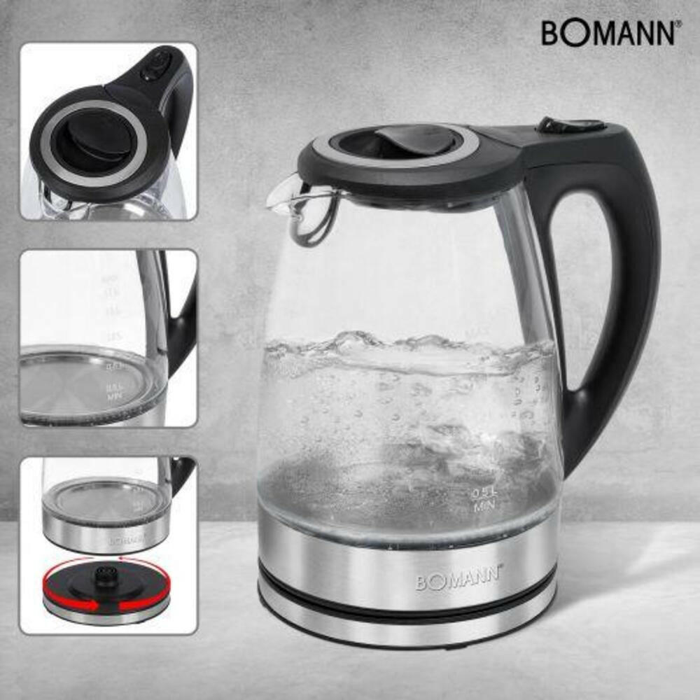 Bomann WKS 6032 G CB 1,7L Wasserkocher Glas/Edelstahl 2200W.