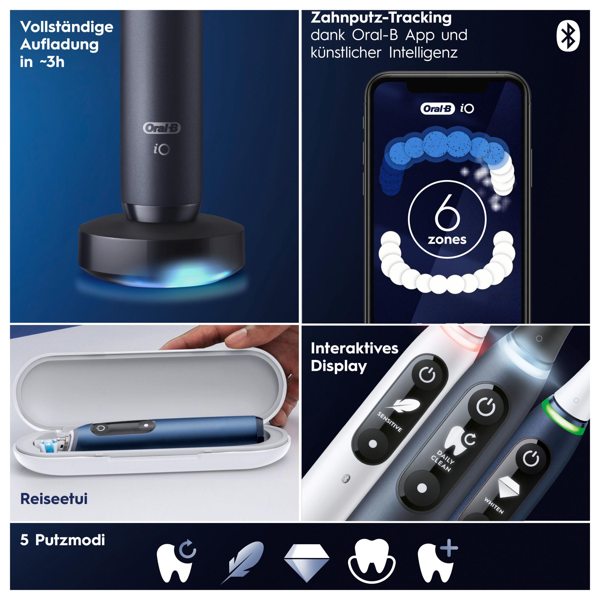 Oral-B iO Series 7 Elektrische Zahnbürste Sapphire Blue (Interaktives Display, künstliche Intelligenz erkennt Putztechnik, 5 Putzprogramme, App-Verbindung, intelligente Andruckkontrolle, visueller Timer, 2 Aufsteckbürsten) - TRONYQ