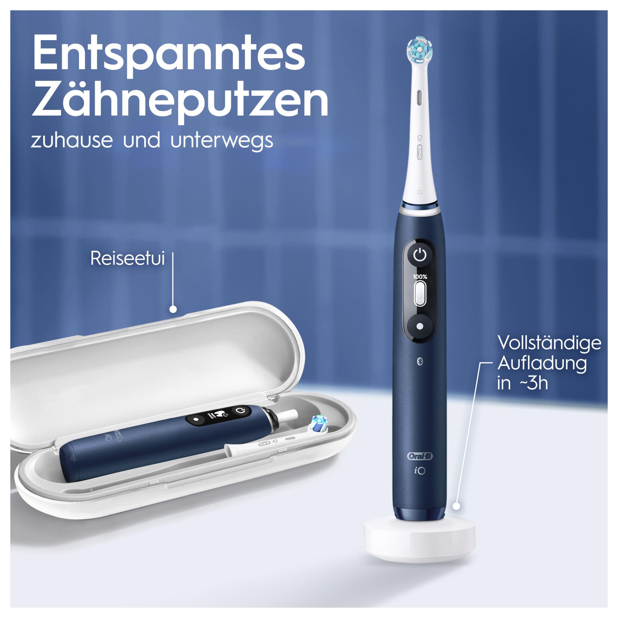 Oral-B iO Series 7 Elektrische Zahnbürste Sapphire Blue (Interaktives Display, künstliche Intelligenz erkennt Putztechnik, 5 Putzprogramme, App-Verbindung, intelligente Andruckkontrolle, visueller Timer, 2 Aufsteckbürsten) - TRONYQ