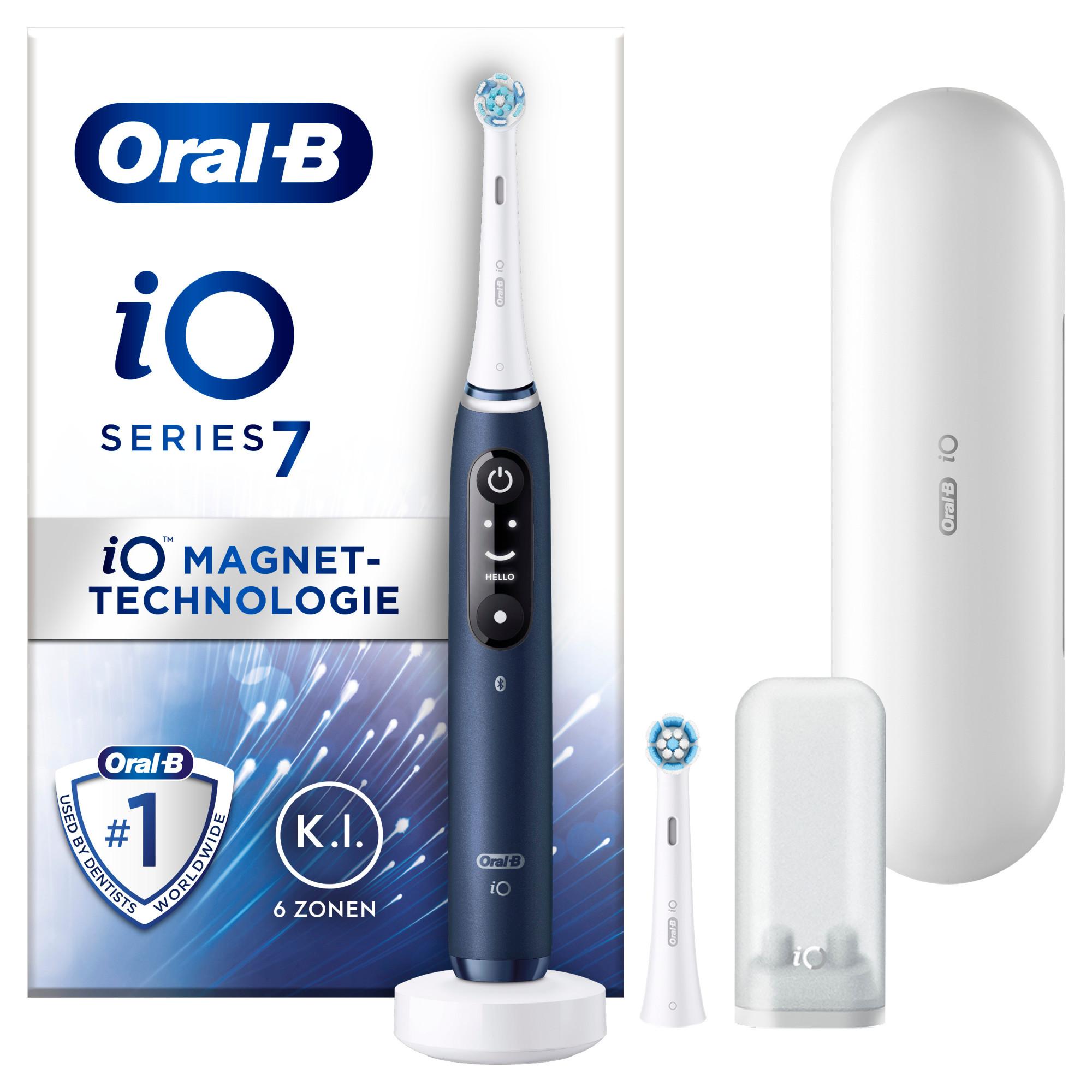 Oral-B iO Series 7 Elektrische Zahnbürste Sapphire Blue (Interaktives Display, künstliche Intelligenz erkennt Putztechnik, 5 Putzprogramme, App-Verbindung, intelligente Andruckkontrolle, visueller Timer, 2 Aufsteckbürsten) - TRONYQ