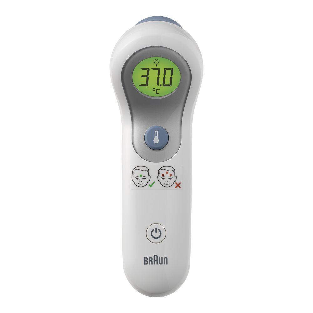 BRAUN NTF 3000 Infrarot-Stirnthermometer (Schnell, bequem, Touch-Modus und No Touch-Modus, Farbcodierte Fiebergrenzwerte (grün-gelb-rot), Lautlosmodus, Display, Hintergrundbeleuchtung, klinisch nachgewiesene Präzision)