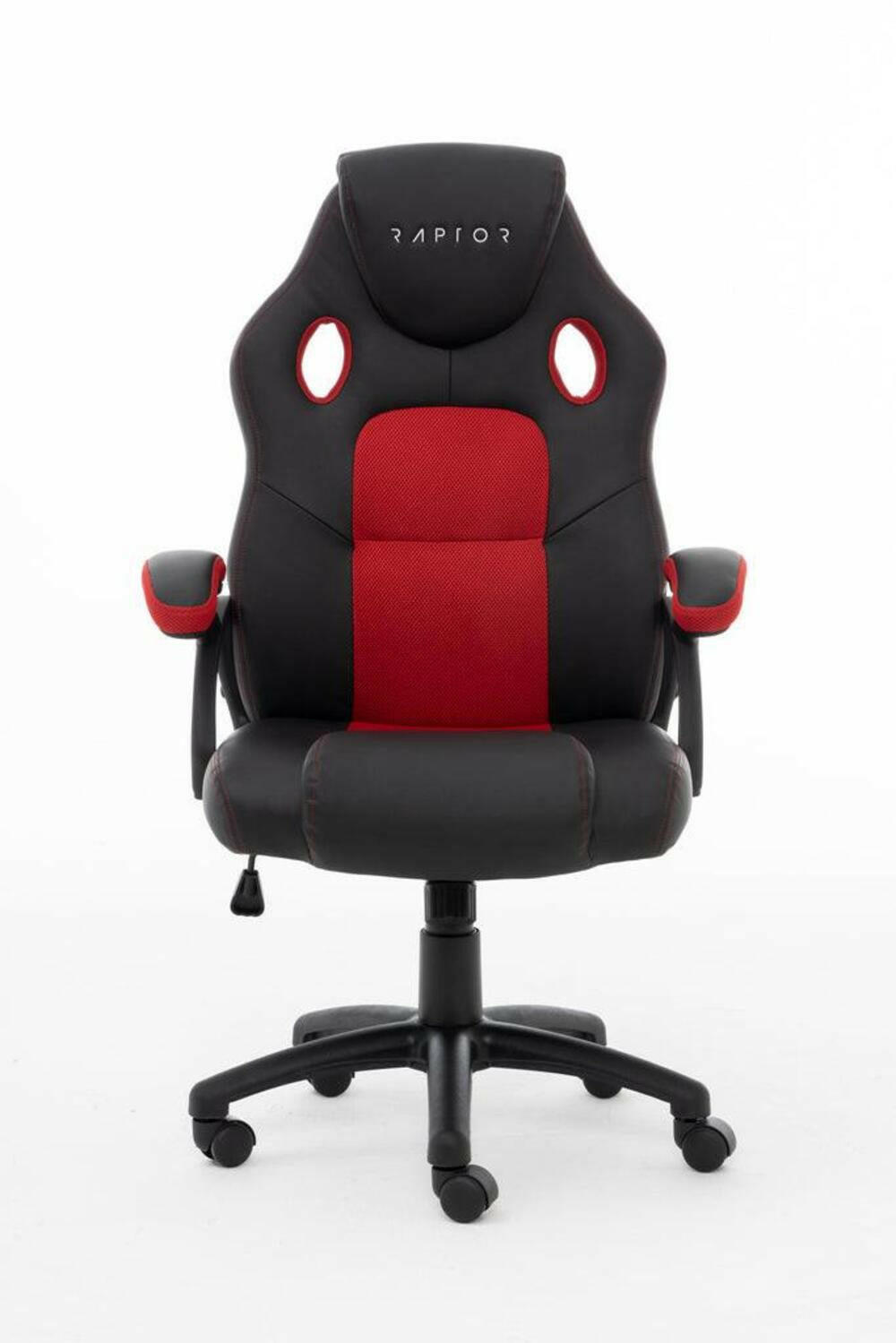Raptor GS-40 Gaming-Stuhl, ergonomisch, Schwarz/Rot.