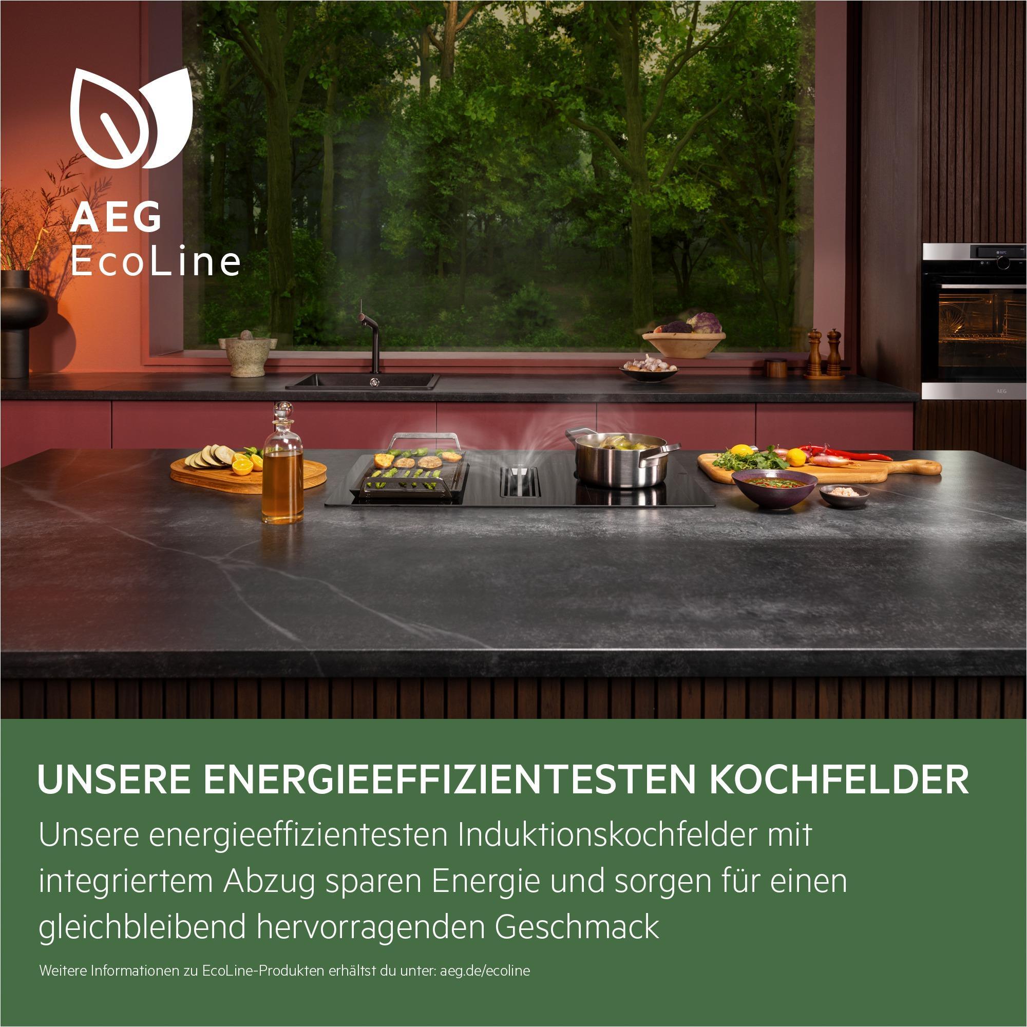 AEG Induktionskochfeld COLI84FHXB mit integriertem Dunstabzug (4 Kochzonen, Umluft, Energieeffizienzklasse A+, Edelstahlrahmen)