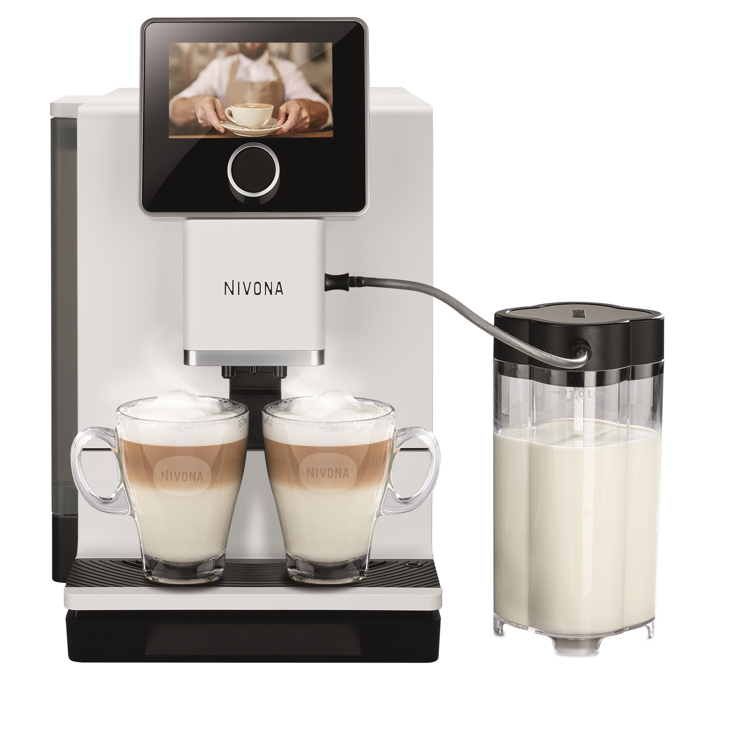 NIVONA CafeRomatica NICR 965 Kaffeevollautomat, weiß (OneTouch, 2-Tassen-Funktion, TFT Touch Farbdisplay, Kegelmahlwerk, 270g Bohnenbehälter, 2,2 l Wassertank, Wassertankbeleuchtung, Tassenbeleuchtung, App-Steuerung,)