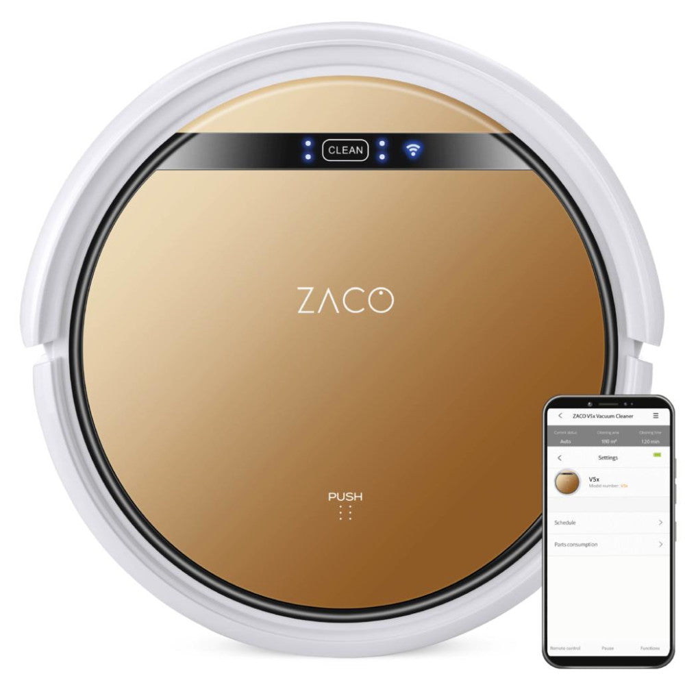 ZACO V5x bronze brown Saugroboter mit Wischfunktion (App, Fernbedienung Sprach-Steuerung, Fernbedienung, smart home, Wisch-Modul, Alexa, Amazon Echo) - TRONYQ