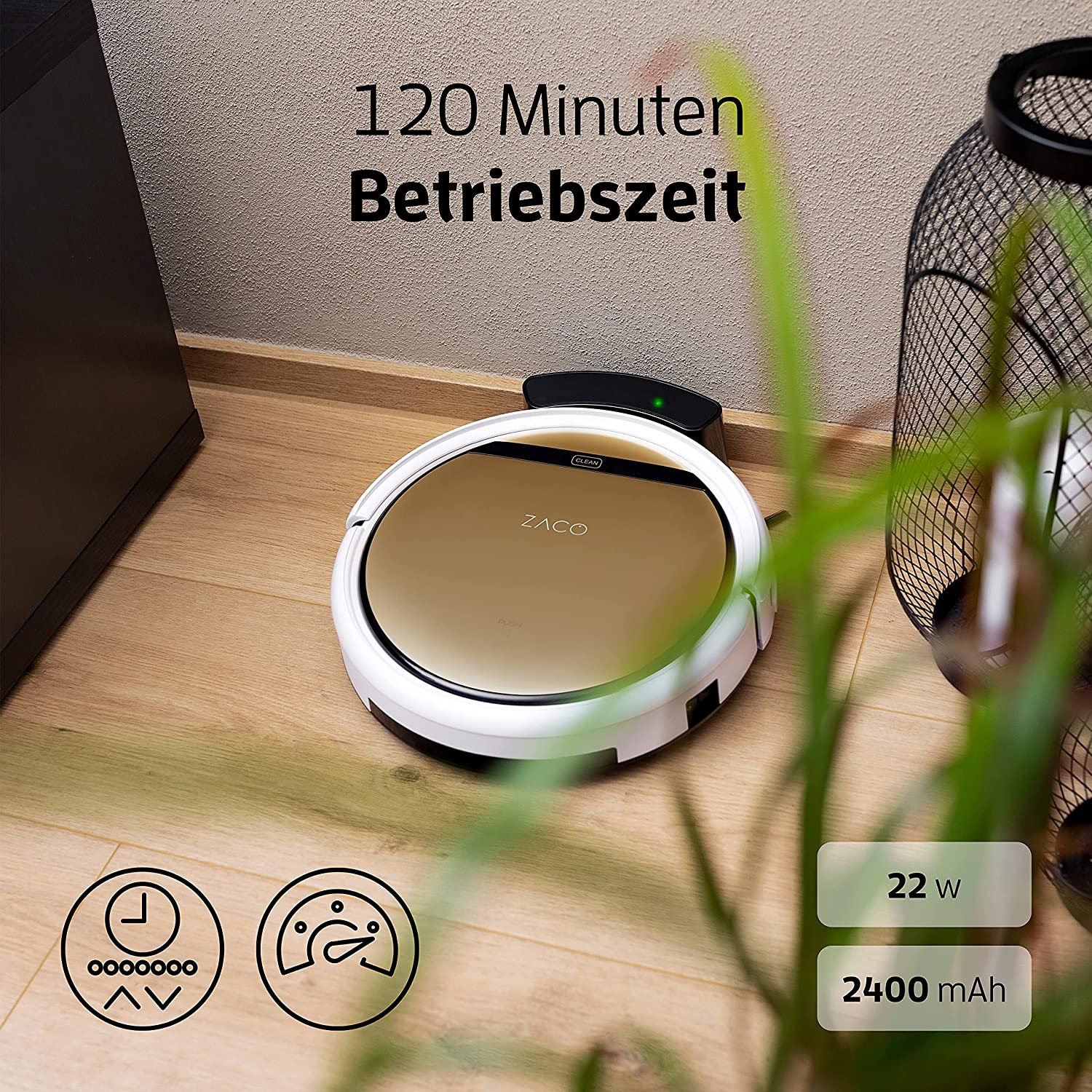ZACO V5x bronze brown Saugroboter mit Wischfunktion (App, Fernbedienung Sprach-Steuerung, Fernbedienung, smart home, Wisch-Modul, Alexa, Amazon Echo) - TRONYQ